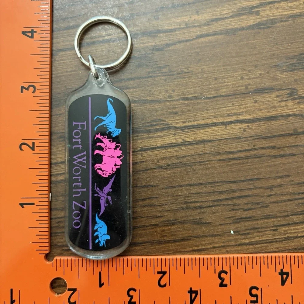 Vintage Fort Worth Zoo Dinosaur Keychain Souvenir Colorful